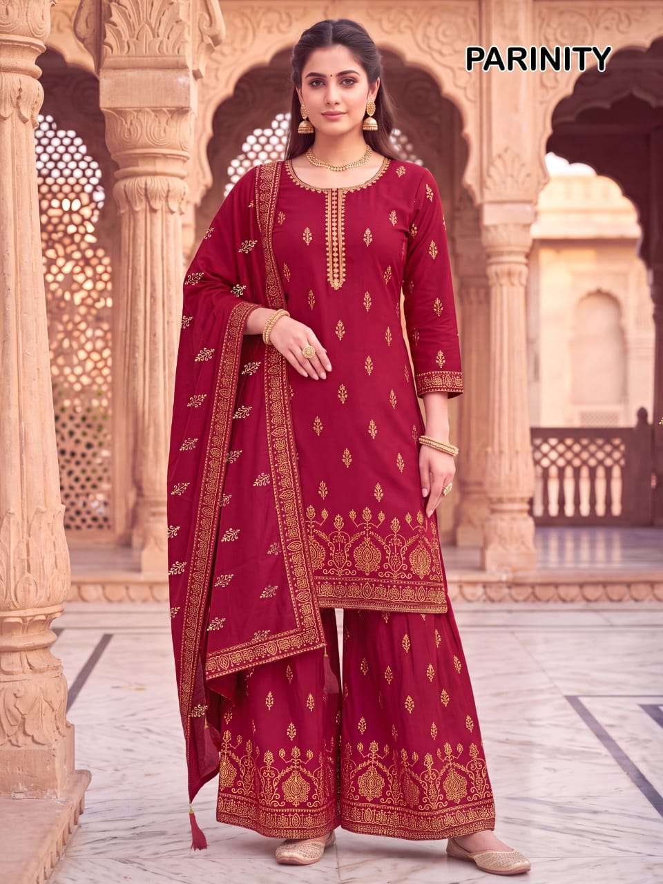PARINITI 14KG RAYON WITH FOIL PRINT KURTI SHARARA SUIT FOR SHADI FESTIVAL TYPE CLOTHING 